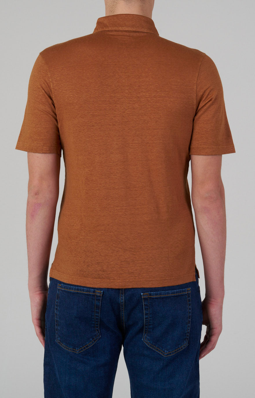 Short-sleeved polo shirt in ultra-light linen jersey