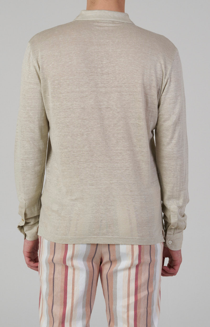 Long-sleeved polo shirt in ultra-light linen jersey
