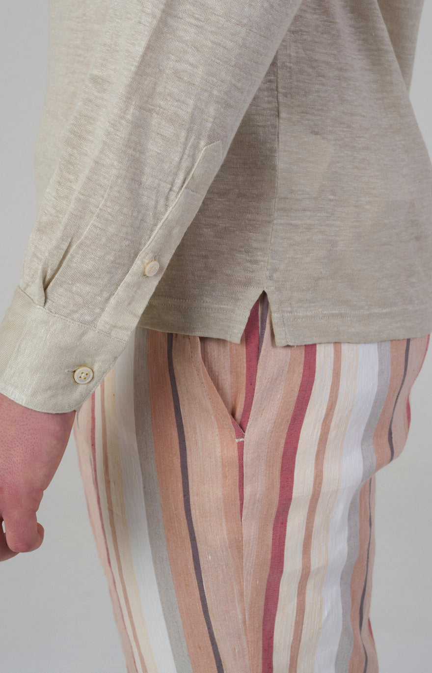 Long-sleeved polo shirt in ultra-light linen jersey