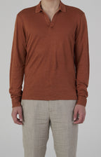 Long-sleeved polo shirt in ultra-light linen jersey