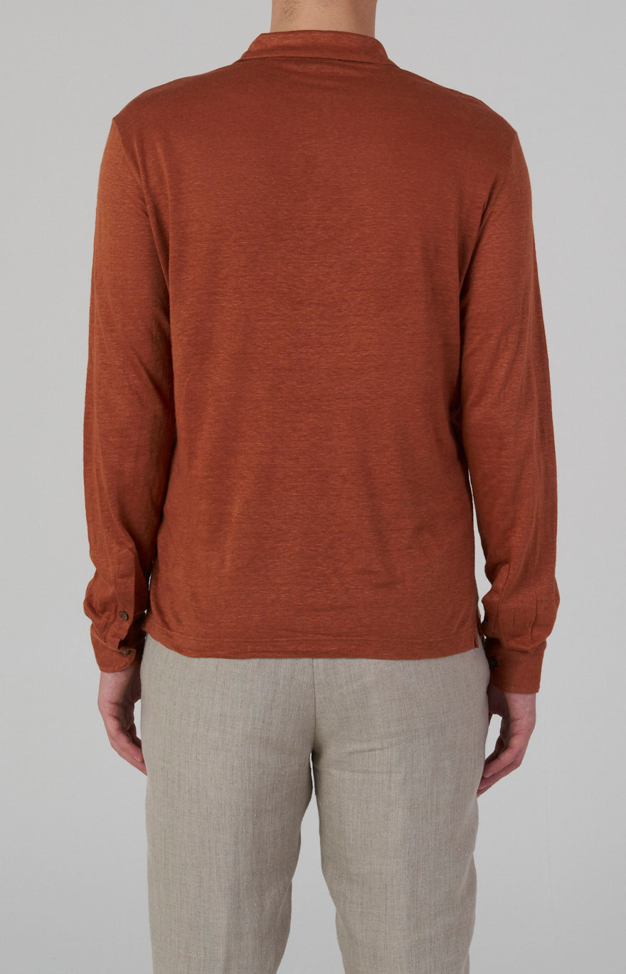 Long-sleeved polo shirt in ultra-light linen jersey
