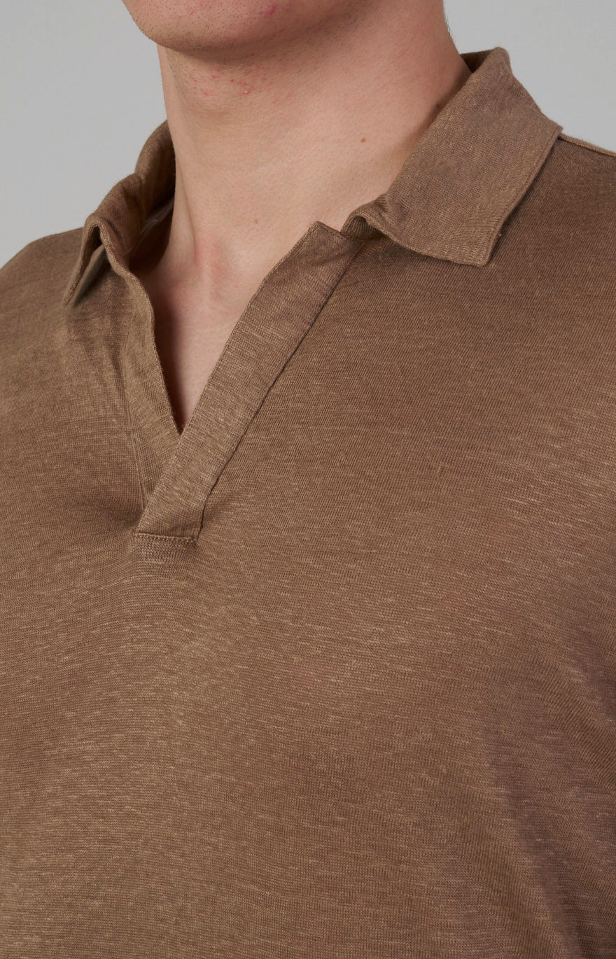 Long-sleeved polo shirt in ultra-light linen jersey