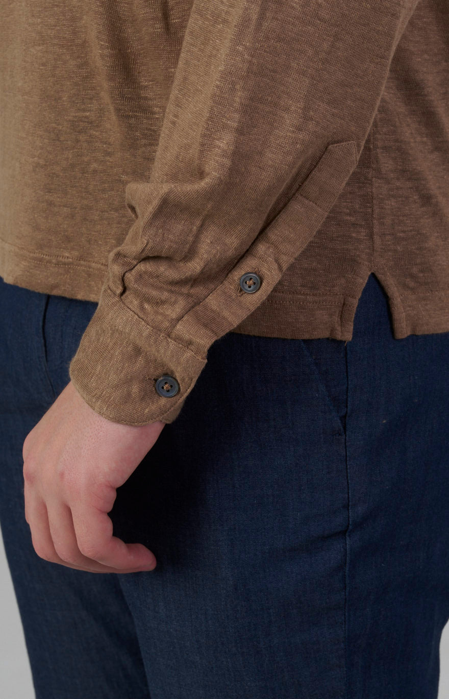 Long-sleeved polo shirt in ultra-light linen jersey