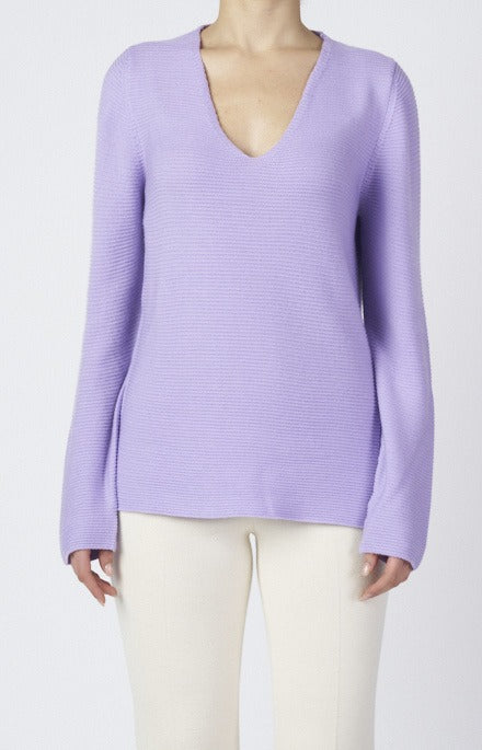 V-neck sweater in links stitch wool