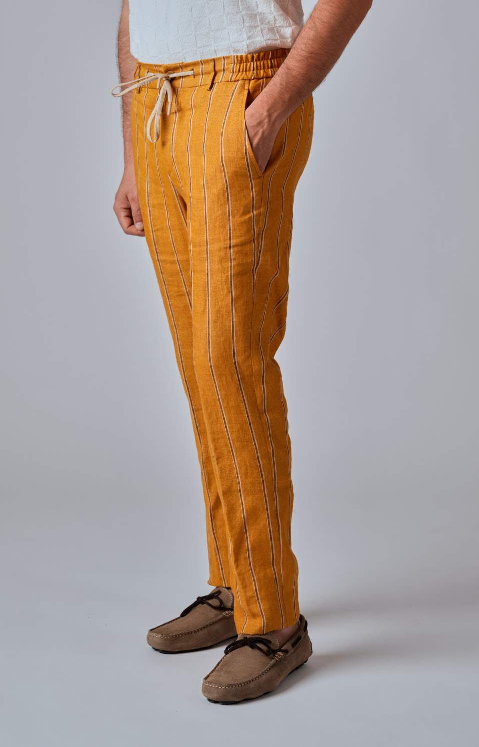 Pantalone "Leisure Fit" in lino rigato