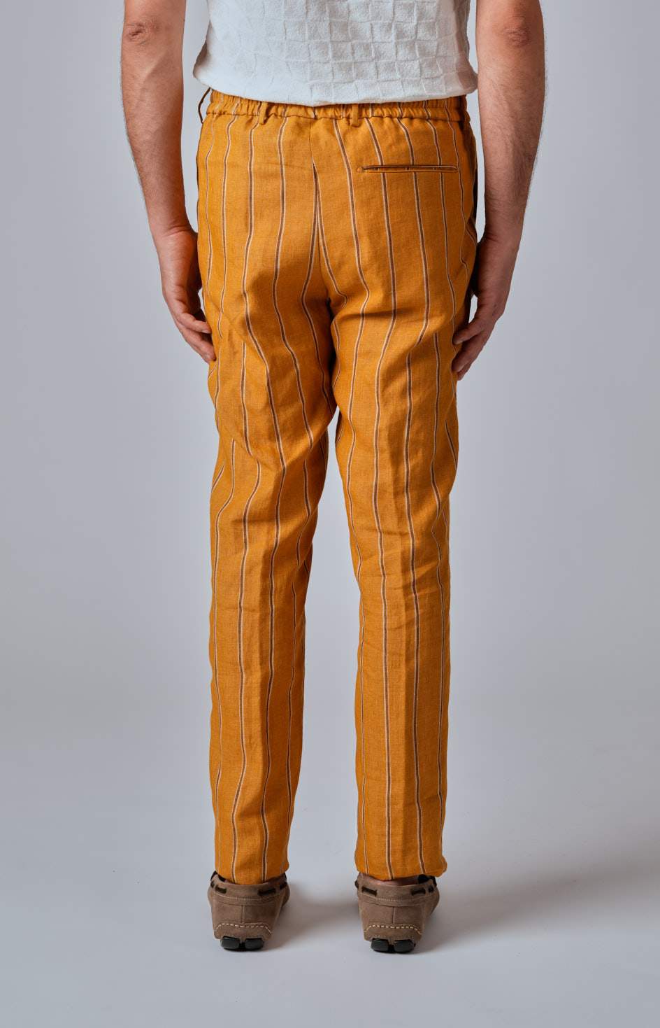 Pantalone "Leisure Fit" in lino rigato