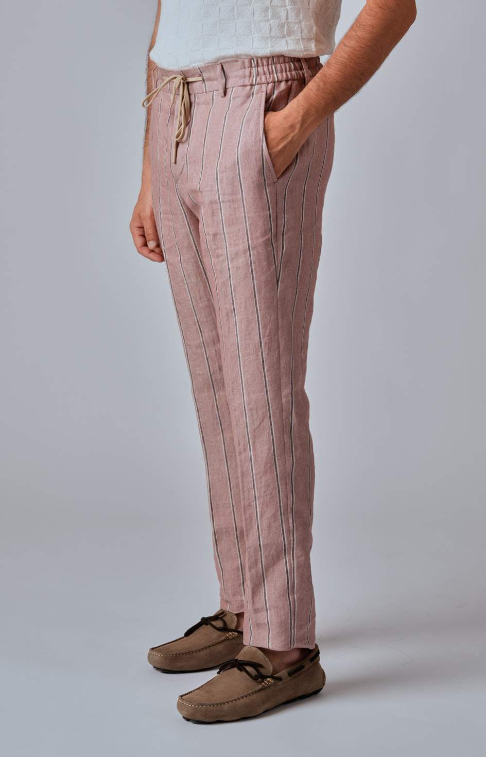 Pantalone "Leisure Fit" in lino rigato