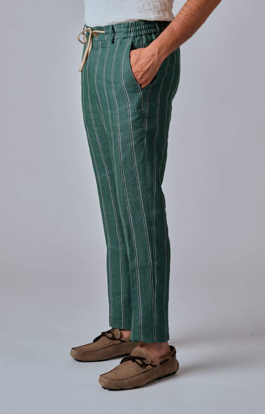 Pantalone "Leisure Fit" in lino rigato