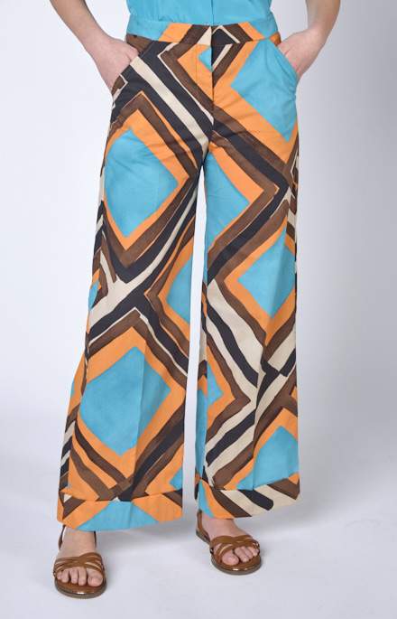 Pantalone gamba larga con fantasia geometrica
