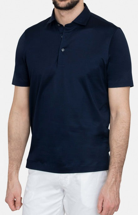 Short-sleeved polo shirt in ultra-light Scottish yarn