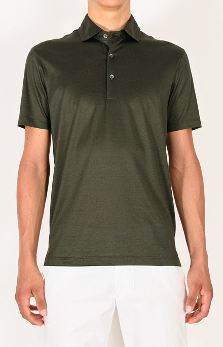 Short-sleeved polo shirt in ultra-light Scottish yarn