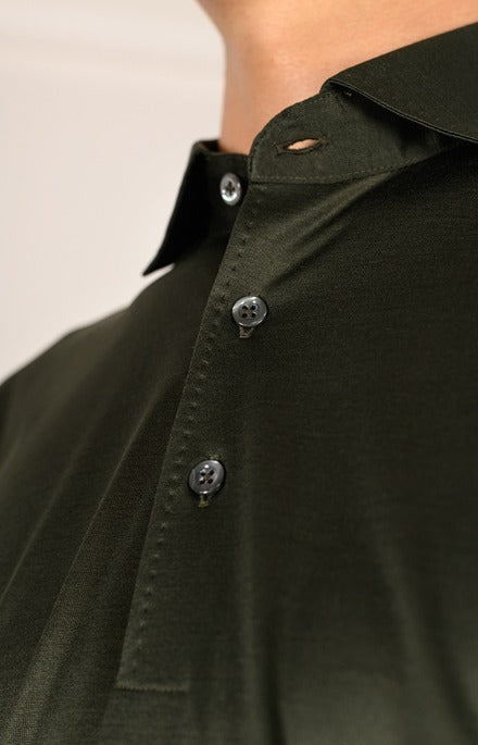 Short-sleeved polo shirt in ultra-light Scottish yarn