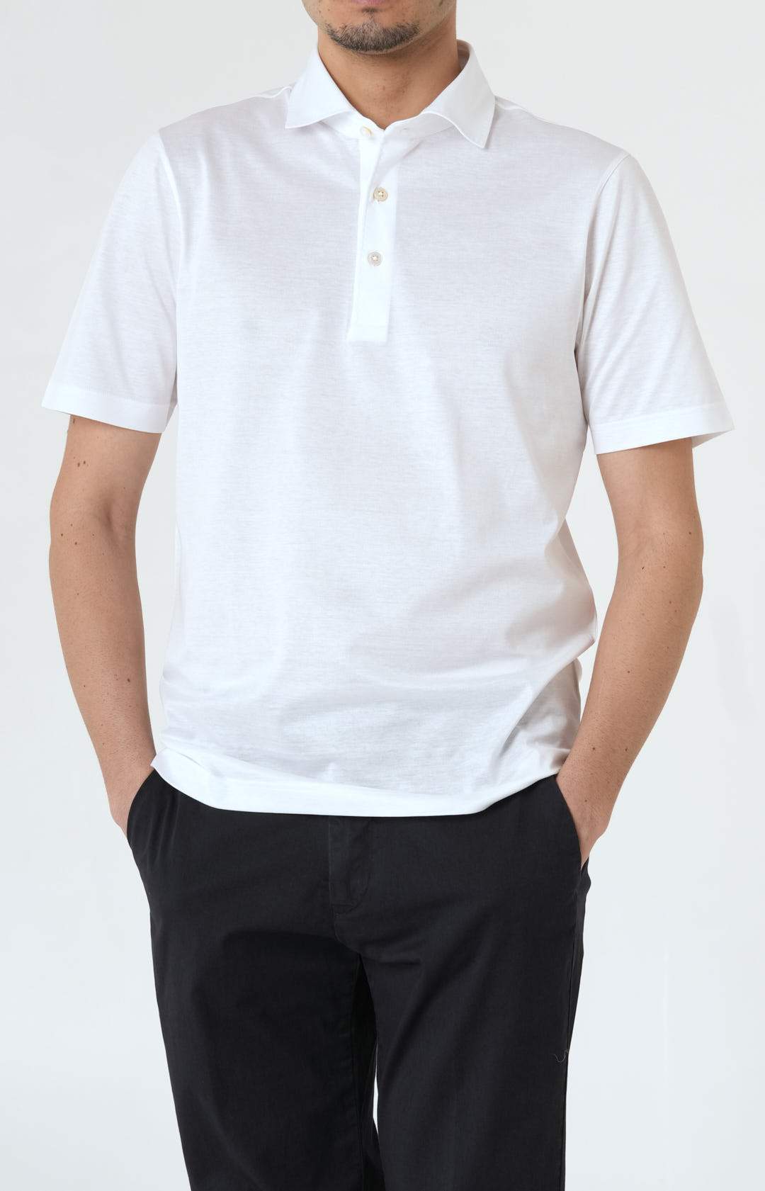 Short-sleeved polo shirt in ultra-light Scottish yarn