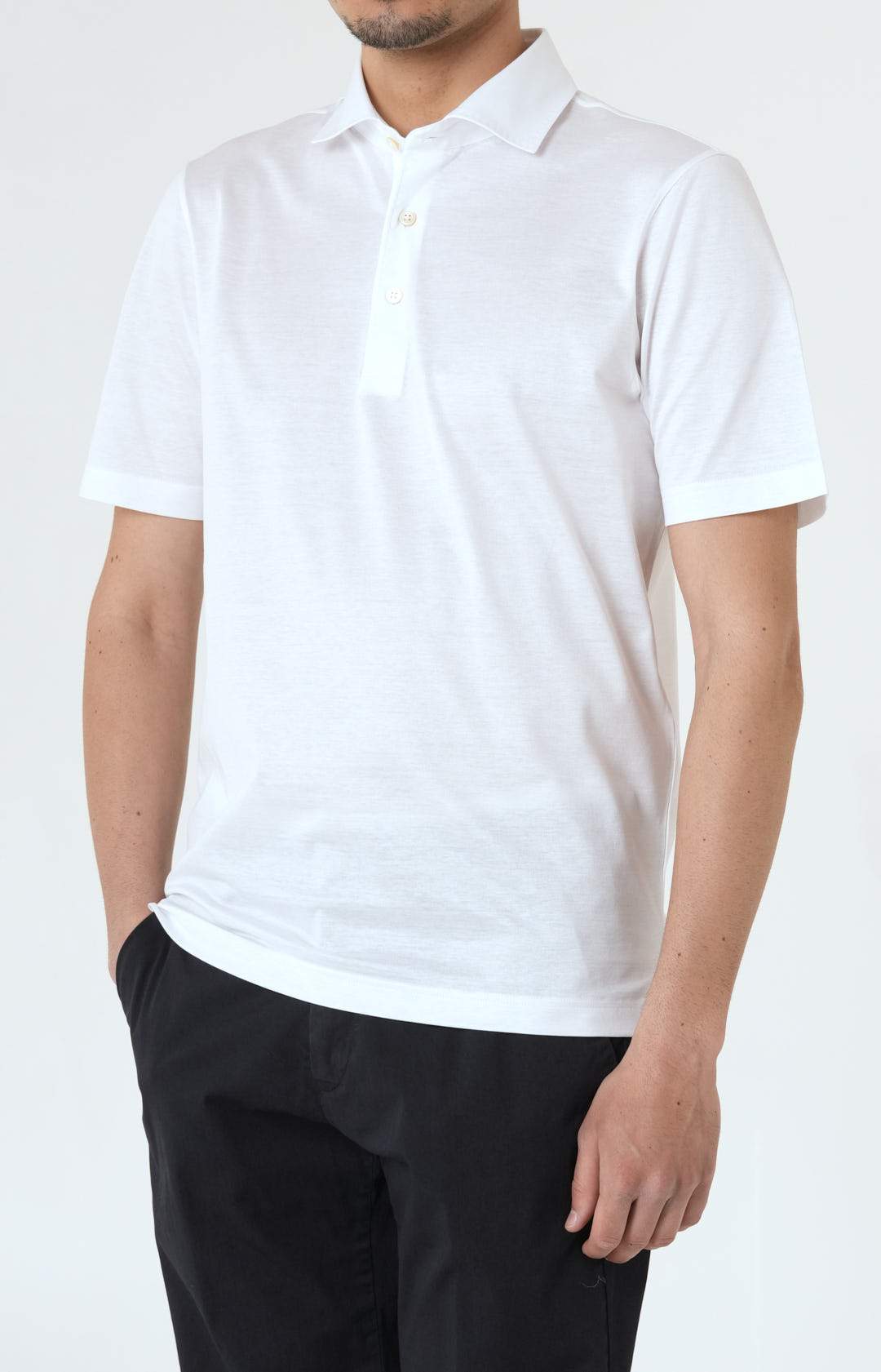 Short-sleeved polo shirt in ultra-light Scottish yarn