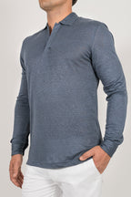 Polo manica lunga in jersey di lino ultra-light