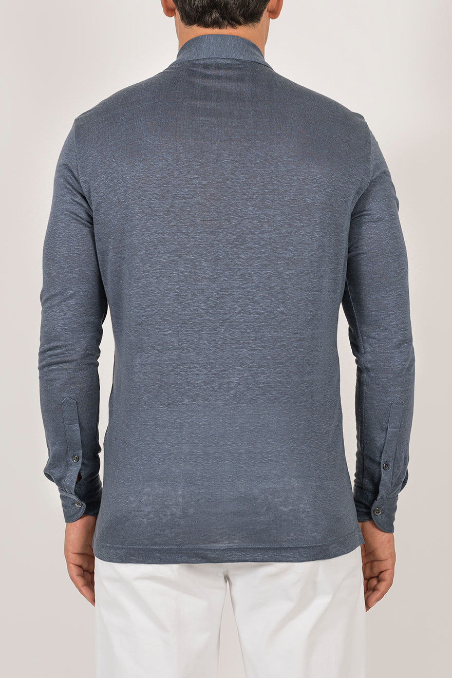 Long-sleeved polo shirt in ultra-light linen jersey