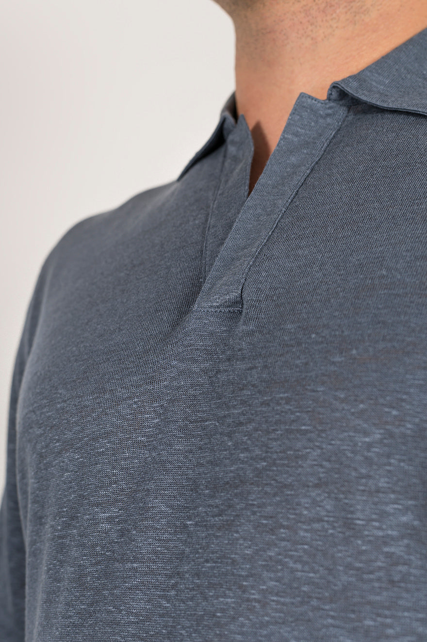 Long-sleeved polo shirt in ultra-light linen jersey