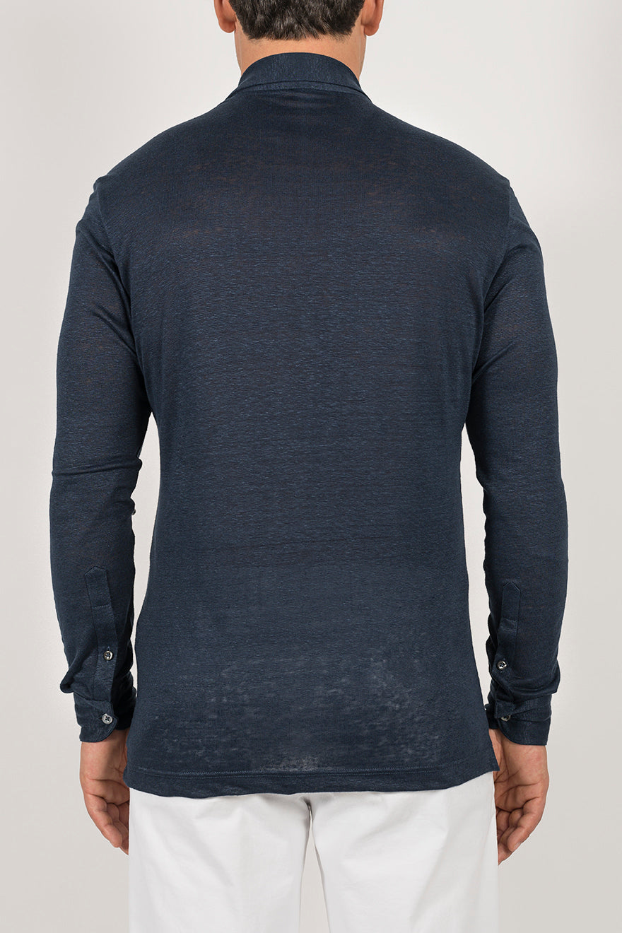 Long-sleeved polo shirt in ultra-light linen jersey