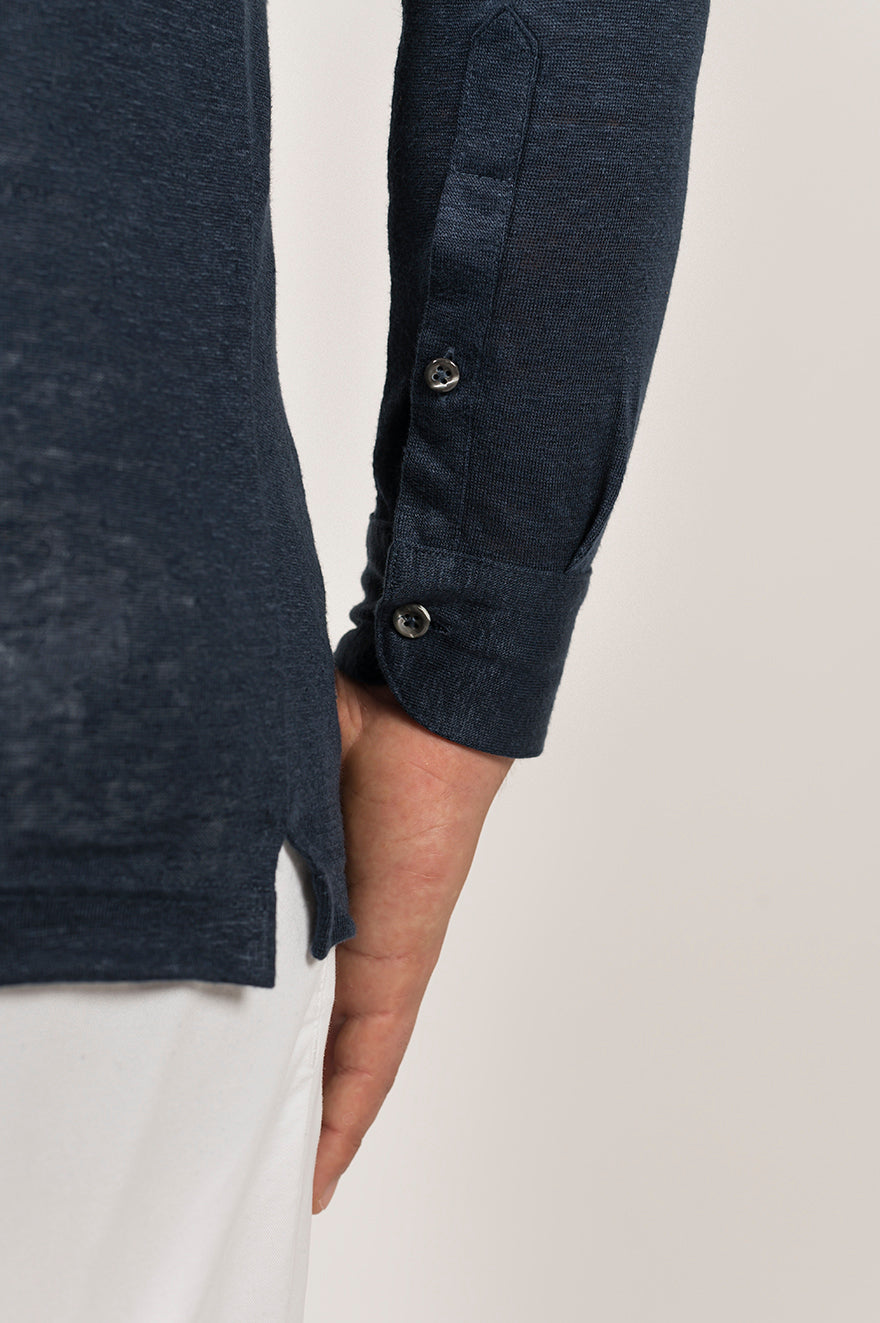 Long-sleeved polo shirt in ultra-light linen jersey
