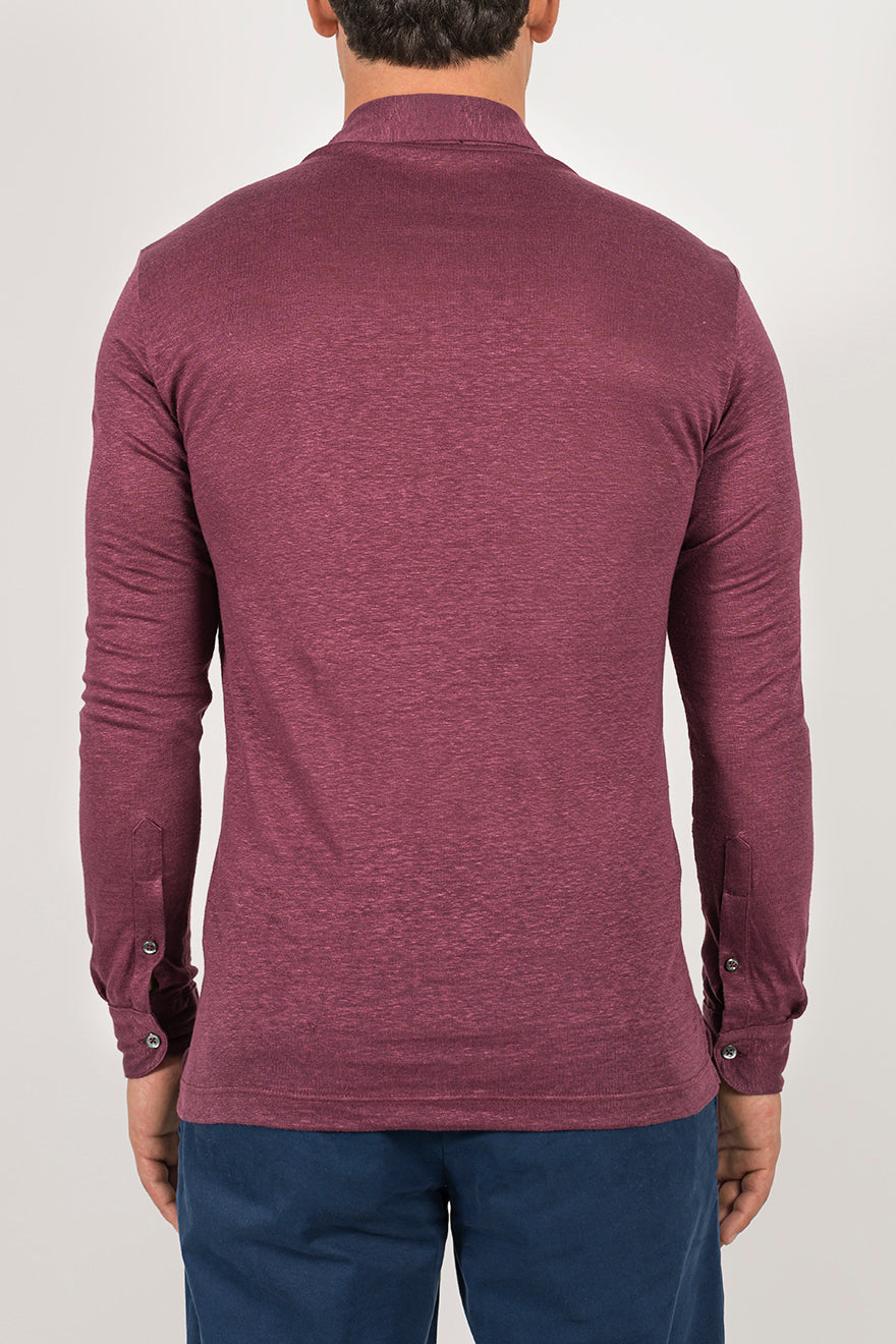 Long-sleeved polo shirt in ultra-light linen jersey
