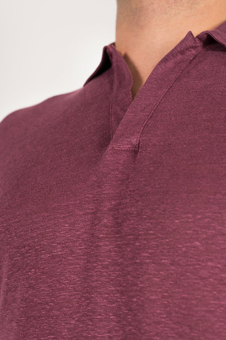 Long-sleeved polo shirt in ultra-light linen jersey