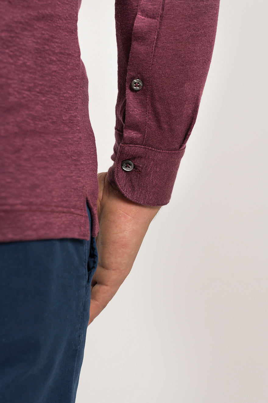 Long-sleeved polo shirt in ultra-light linen jersey
