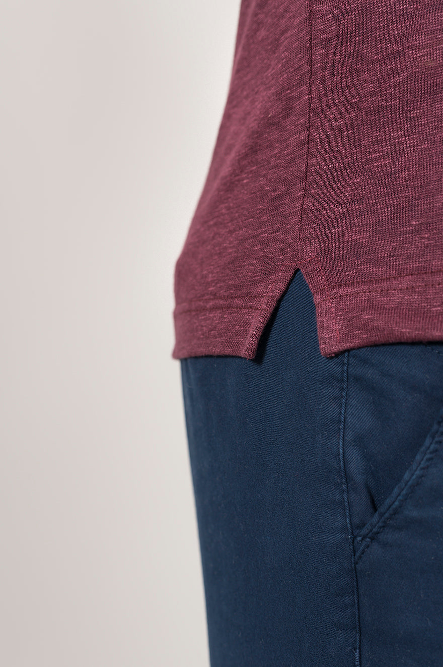 Long-sleeved polo shirt in ultra-light linen jersey
