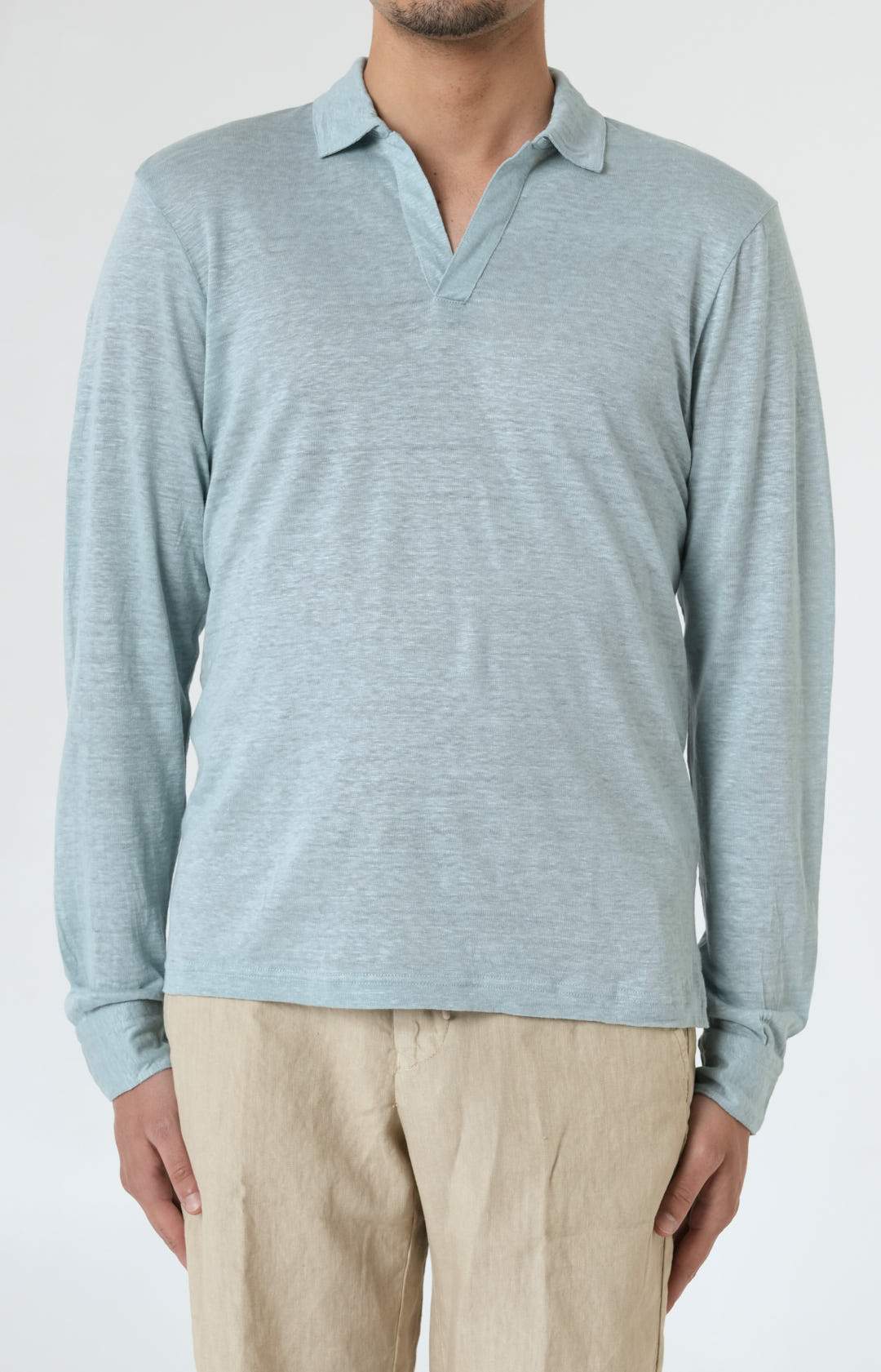 Long-sleeved polo shirt in ultra-light linen jersey