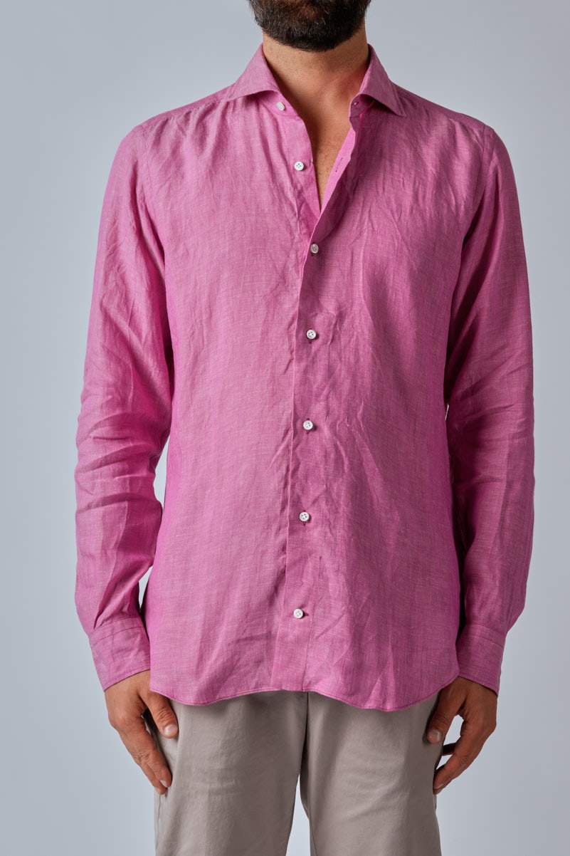 Camicia in lino con collo francese