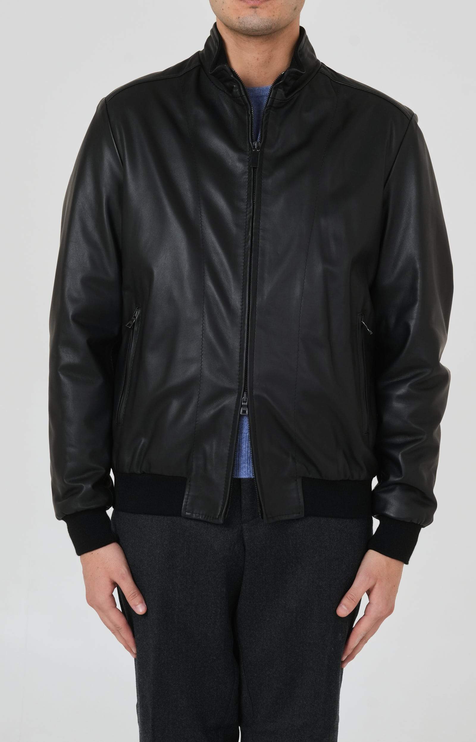 Leather zip bomber jacket