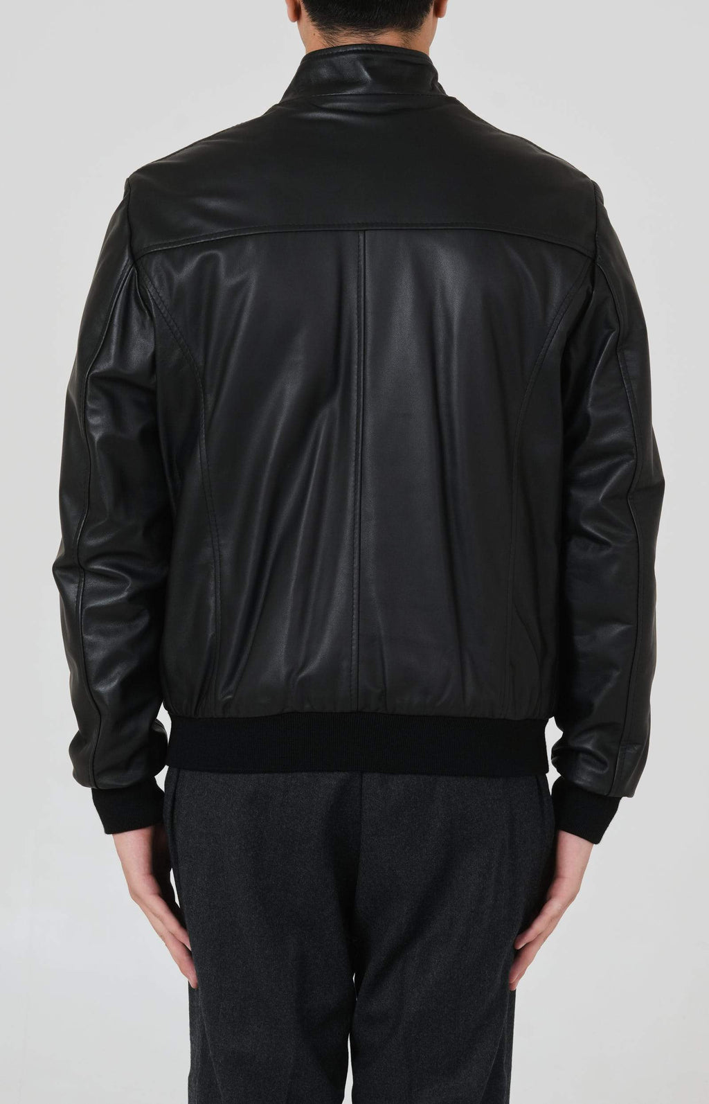 Leather zip bomber jacket