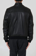 Leather zip bomber jacket