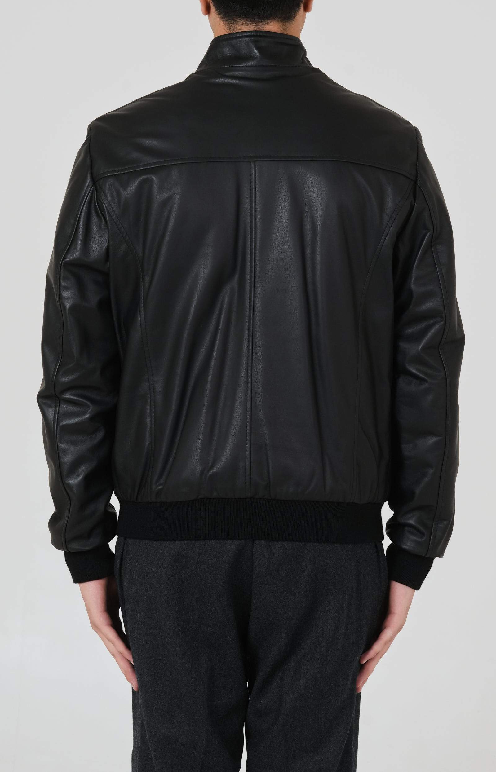 Leather zip bomber jacket