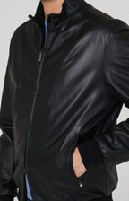 Leather zip bomber jacket