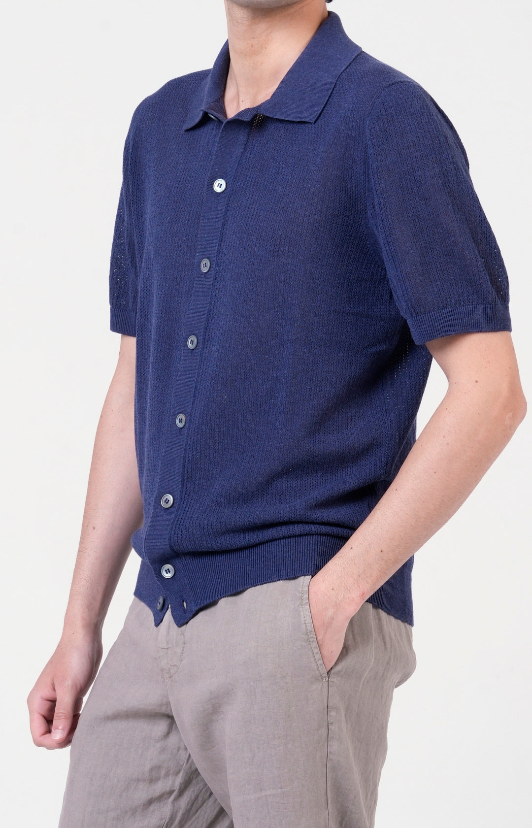 Camicia manica corta in cotone traforato