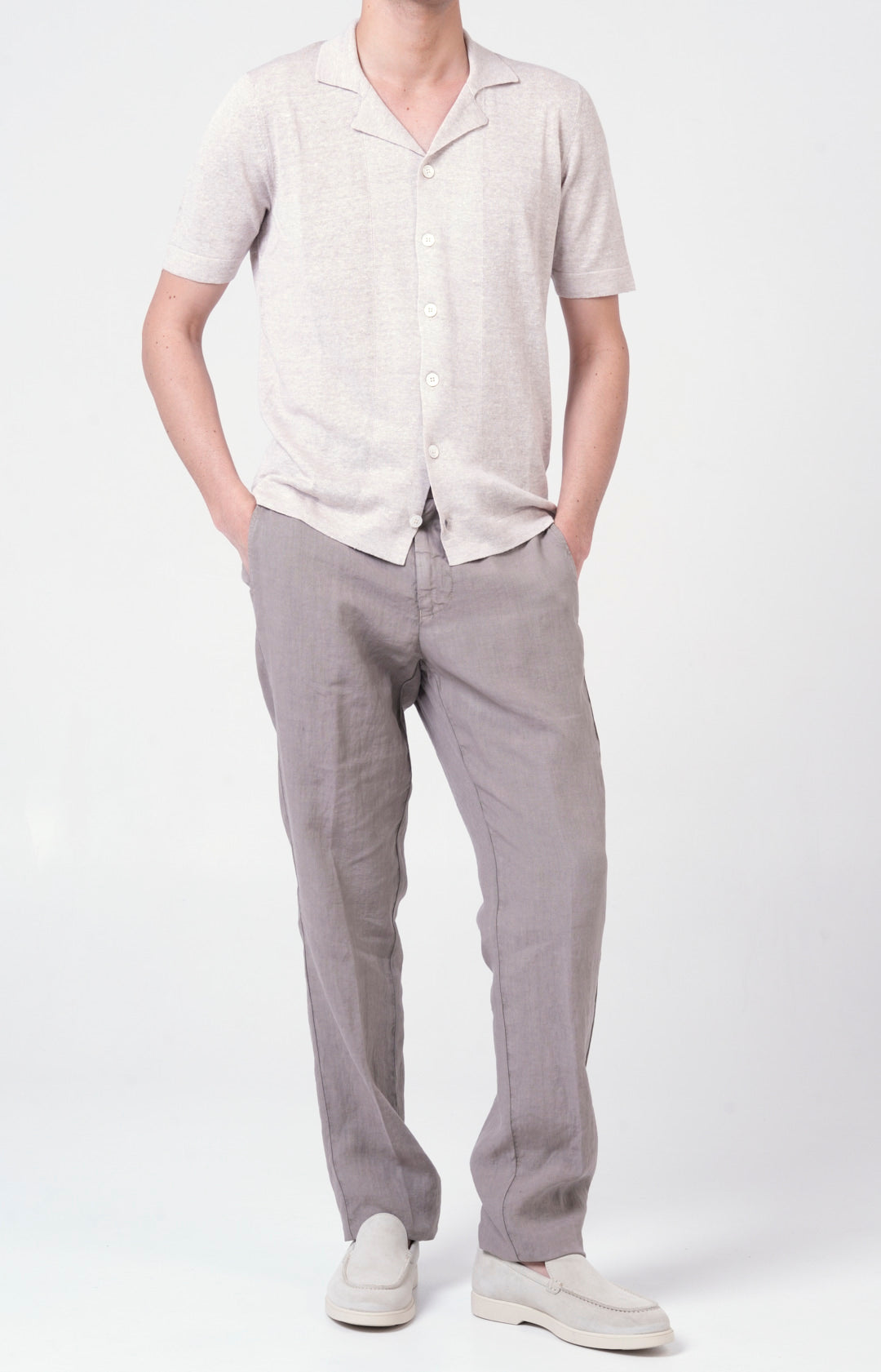 Short-sleeved shirt in linen and cotton knit