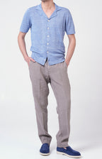 Short-sleeved shirt in linen and cotton knit