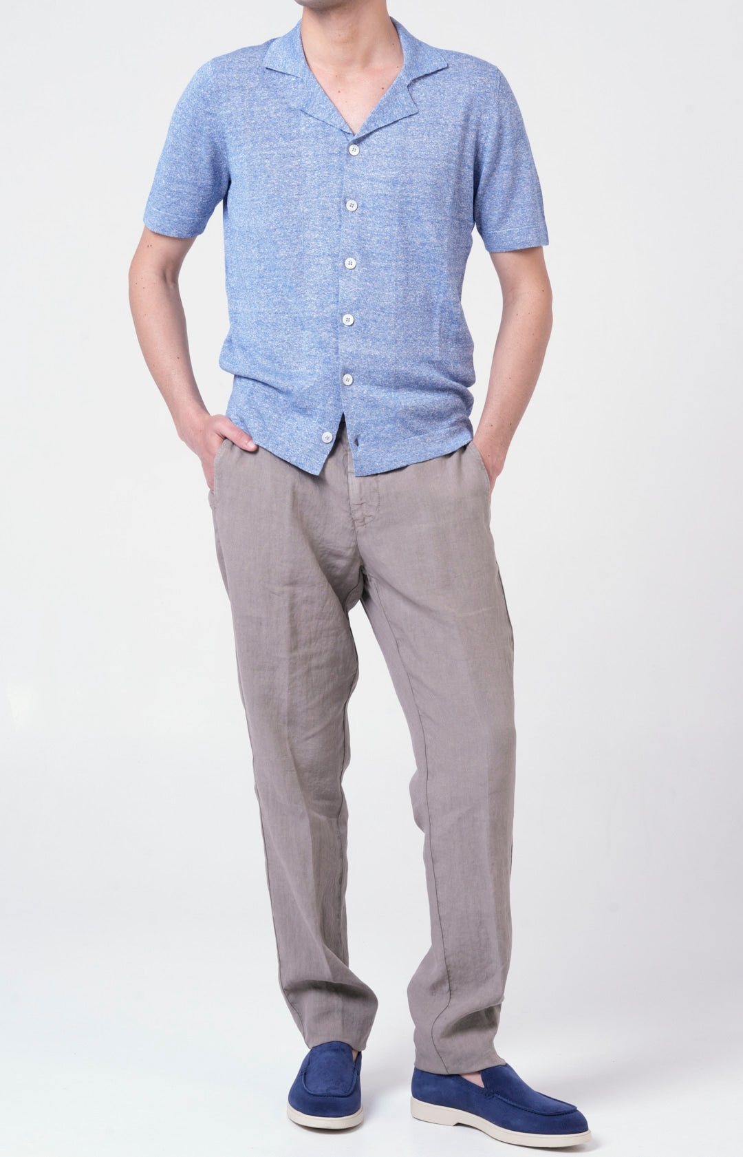 Short-sleeved shirt in linen and cotton knit