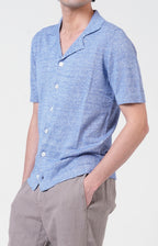 Short-sleeved shirt in linen and cotton knit