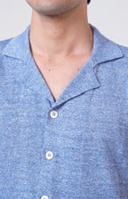 Short-sleeved shirt in linen and cotton knit