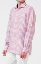 Camicia in lino rigato con collo francese