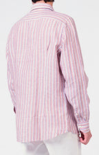 Camicia in lino rigato con collo francese