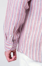 Camicia in lino rigato con collo francese