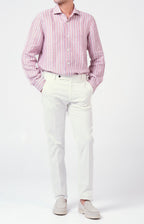 Camicia in lino rigato con collo francese