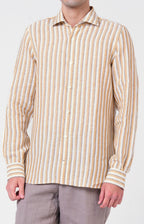 Camicia in lino rigato con collo francese