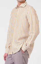 Camicia in lino rigato con collo francese