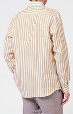 Camicia in lino rigato con collo francese
