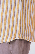 Camicia in lino rigato con collo francese