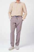 Camicia in lino rigato con collo francese