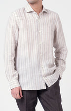Camicia in lino rigato con collo francese